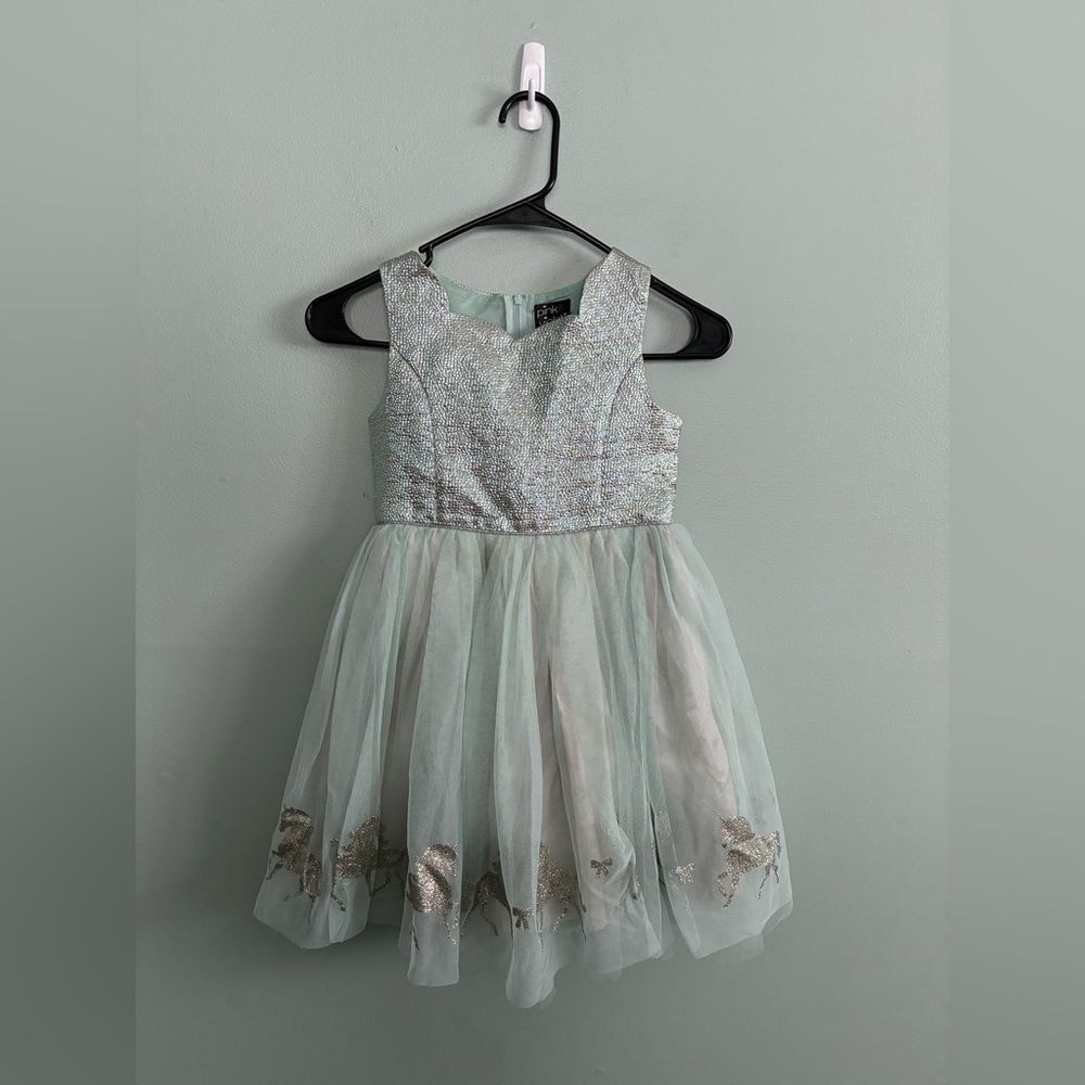 Pink & Violet Girls Dress Glitter Unicorns Sage Size 6X Toddler Gown Princess
